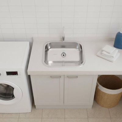 Tanque de Encaixe Tramontina Hera 34L Inox Polido Lavanderia Área de Serviço 50x40cm
