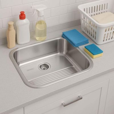 Tanque de Encaixe Tramontina Hera 34L Inox Polido Lavanderia Área de Serviço 50x40cm