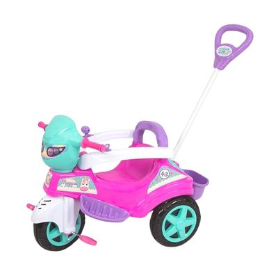 Triciclo Rosa Infantil com Apoio Lateral e Pedal Removíveis