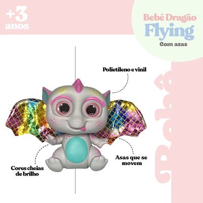 Bebê Dragão Flying Baby Com Asas Branco Conto de Fadas
