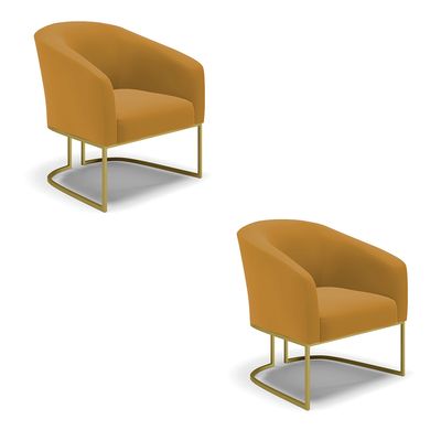 Poltrona Sala Decorativa Kit 2 Stella Base Industrial Dourada Veludo Mostarda D03 - D'Rossi