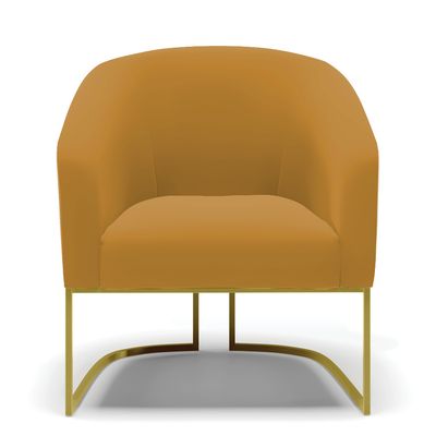 Poltrona Sala Decorativa Kit 2 Stella Base Industrial Dourada Veludo Mostarda D03 - D'Rossi