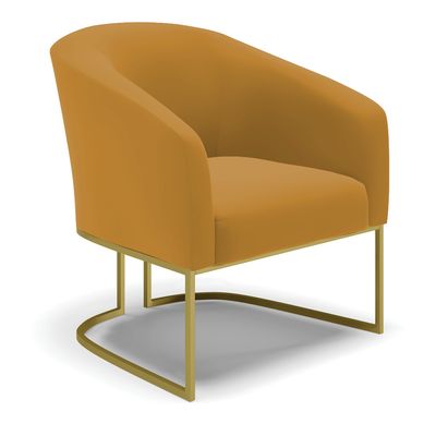 Poltrona Sala Decorativa Kit 2 Stella Base Industrial Dourada Veludo Mostarda D03 - D'Rossi