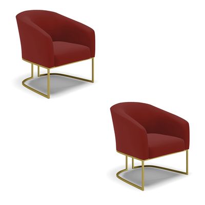 Poltrona Sala Decorativa Kit 2 Stella Base Industrial Dourada Veludo Marsala D03 - D'Rossi