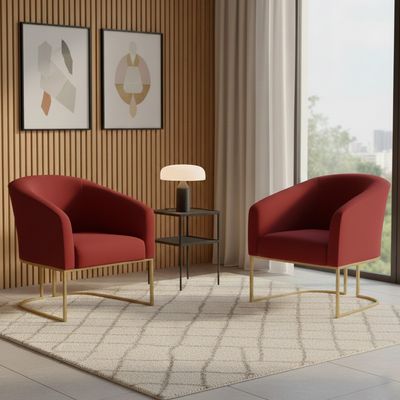 Poltrona Sala Decorativa Kit 2 Stella Base Industrial Dourada Veludo Marsala D03 - D'Rossi