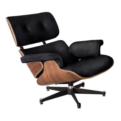 Poltrona Charles Eames Couro Com Puff Base Aluminio Preto