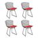 Kit 4 Cadeiras Bertoia Preta Com Assento Vermelho