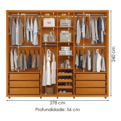 Guarda Roupa Casal Volpi 6 Portas Com Espelhos Mdf 278 Cm Cumaru Madetec