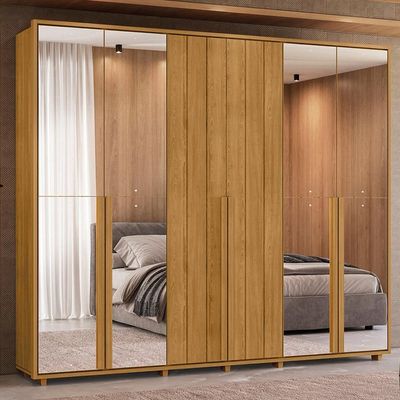 Guarda Roupa Casal Volpi 6 Portas Com Espelhos Mdf 278 Cm Cumaru Madetec