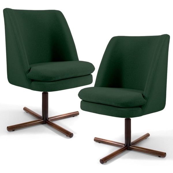 Kit 2 Poltronas Decorativas Giratórias Base Xis Madeira Pérsia Suede C-303 Verde Musgo - Domi