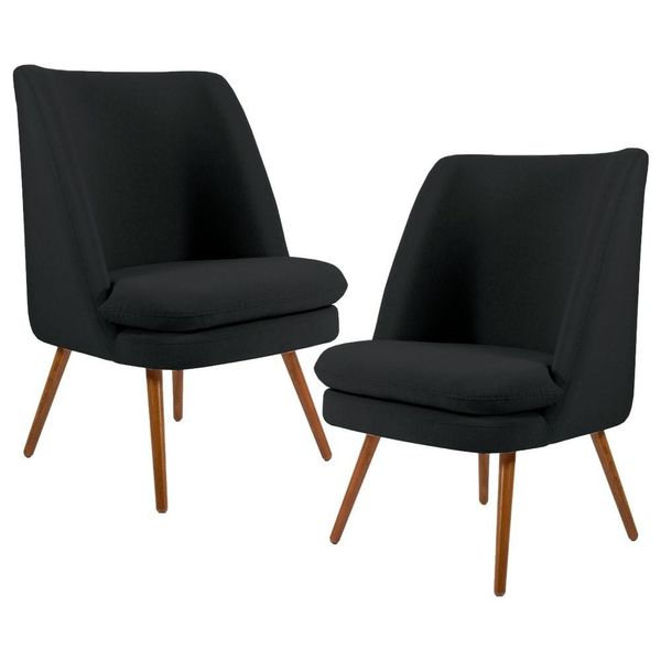 Kit 2 Poltronas Decorativas Pés Palito Madeira Pérsia Suede C-300 Preto - Domi