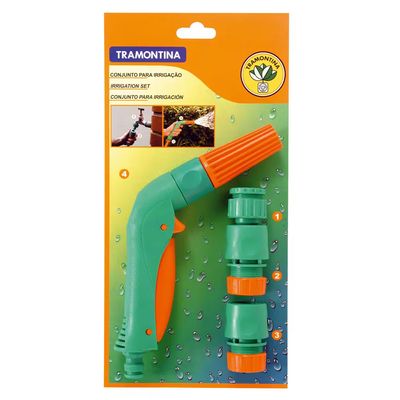 Kit Irrigação 4 Peças Plástico c/ Esguicho Jato Regulável e Engates Rápidos Tramontina Multicolor