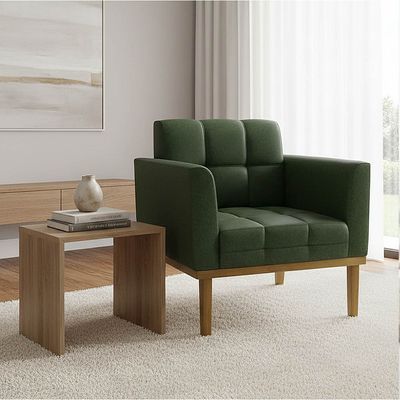 Poltrona Sala Decorativa Elisa Base Madeira Fixa Castanho Sintético PU Verde D03 - D'Rossi