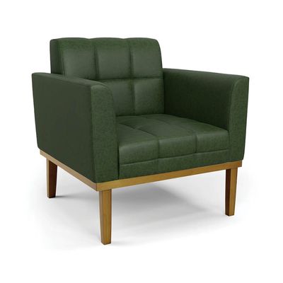 Poltrona Sala Decorativa Kit 2 Elisa Base Madeira Castanho Sintético PU Verde D03 - D'Rossi