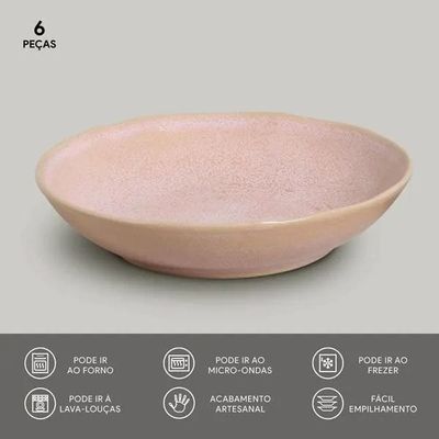Conjunto de Pratos Fundos Bio Litchi 830ml 6 Peças Porto Brasil Rosa