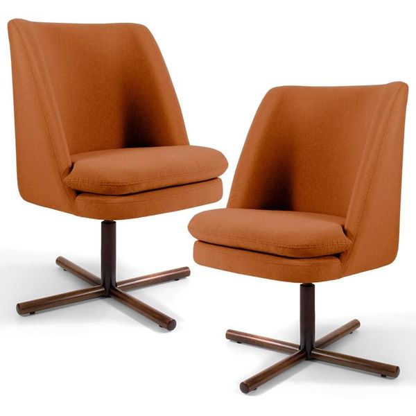 Kit 2 Poltronas Decorativas Giratórias Base Xis Madeira Pérsia Suede C-262 Telha - Domi