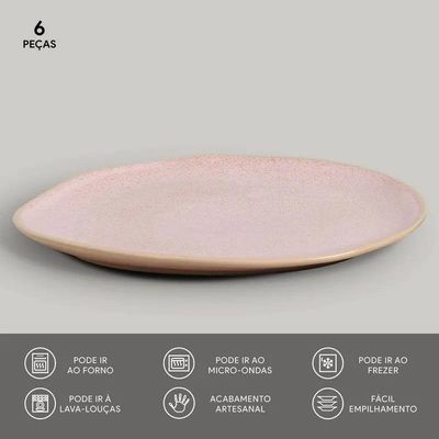 Conjunto de Pratos Oval Orgânico Litchi 31cm 6 Peças Porto Brasil Rosa