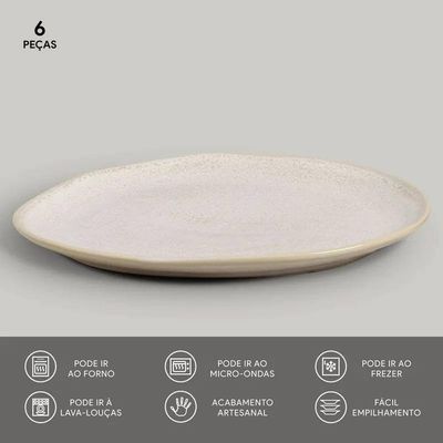 Conjunto de Pratos Oval Orgânico Latte 31cm 6 Peças Porto Brasil Off White