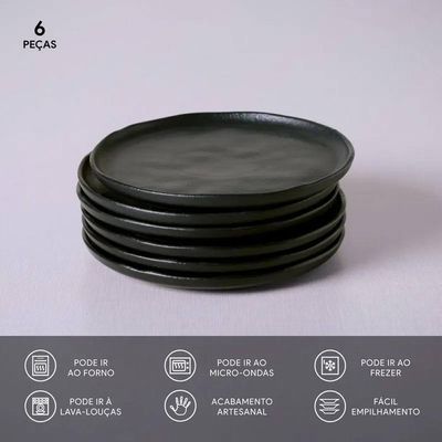 Conjunto de Pratos para Pão Bio Matte 6 Peças Porto Brasil Preto