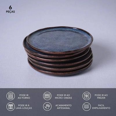Conjunto de Pratos para Pão Bio Titanium 6 Peças Porto Brasil Azul