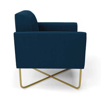 Poltrona Sala Base X Industrial Dourado Marisa Bouclê Azul D03 - D'Rossi