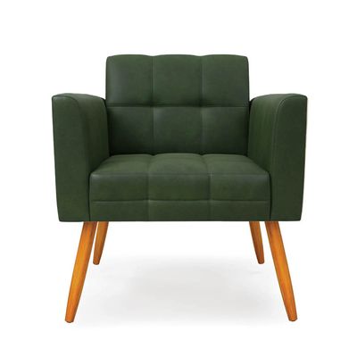 Poltrona Sala Decorativa Elisa Pé Palito Castanho Sintético PU Verde D03 - D'Rossi