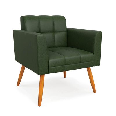 Poltrona Sala Decorativa Elisa Pé Palito Castanho Sintético PU Verde D03 - D'Rossi