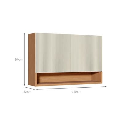 Armário Aéreo Simone Mendes 100% MDF 2 Portas Bege e Carvalho 120 cm
