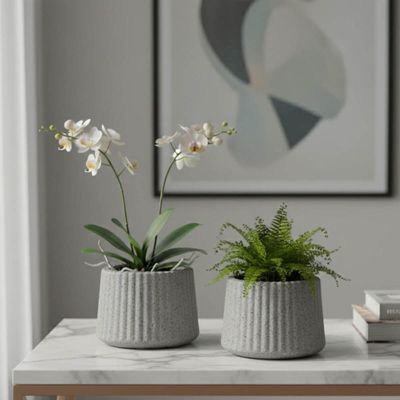 Kit 2 Vasos de Flor Decorativos Tramontina Lótus 600ml Pedra Pequenos Acabamento Granito