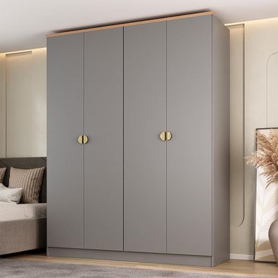 Guarda-Roupa Solteiro Brescia 4 Portas 2 Gavetas Cinza