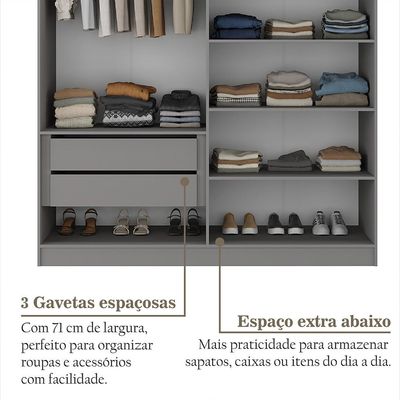Guarda-Roupa Solteiro Brescia 4 Portas 2 Gavetas Cinza