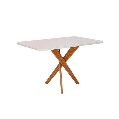 Conjunto de Mesa Retangular com Tampo de Vidro Off White Cacau e 4 Cadeiras Sabiá Revestimento Sintético Marrom e Cinamomo
