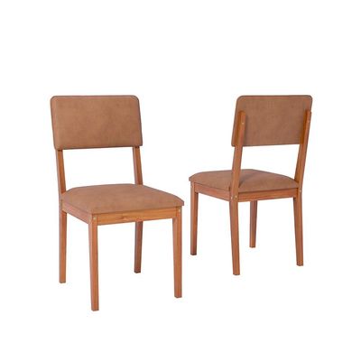 Conjunto de Mesa Retangular com Tampo de Vidro Off White Cacau e 4 Cadeiras Sabiá Revestimento Sintético Marrom e Cinamomo