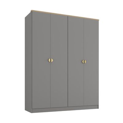 Guarda-Roupa Solteiro Brescia 4 Portas 2 Gavetas Cinza