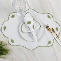 Kit 12 Jogos Americanos Guardanapos De Mesa Redondo Bordado Menta - Branco