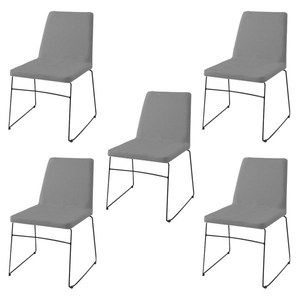 Kit 5 Cadeiras Decorativa Sala de Jantar Anne Linho Cinza - Gran Belo