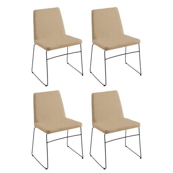 Kit 4 Cadeiras Decorativa Sala de Jantar Anne Linho Bege - Gran Belo