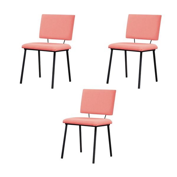 Kit 3 Cadeiras Decorativas Sala de Jantar Fennel Linho Coral - Gran Belo