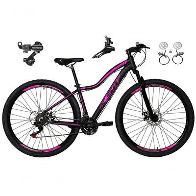 Bicicleta Aro 29 Ksw Mwza Feminina Câmbios Shimano 21v Freio Hidráulico Garfo Suspensão preto-rosa Tam: 17