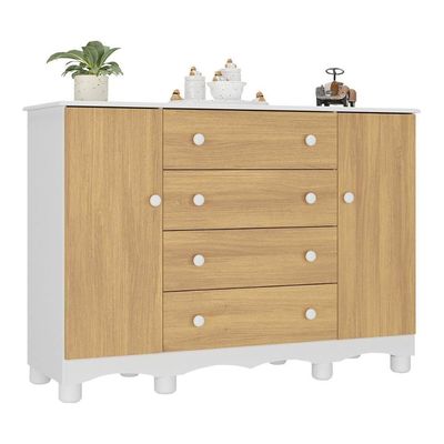 Cômoda Infantil 125cm 2 Portas E 4 Gavetas Dengo Multimóveis Mp4440 Branco/madeirado Branco/madeirado