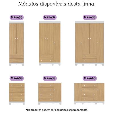 Cômoda Infantil 125cm 2 Portas E 4 Gavetas Dengo Multimóveis Mp4440 Branco/madeirado Branco/madeirado