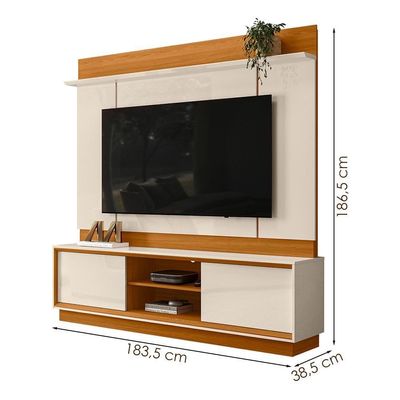 Painel Home Theater Siena Para Tv 75 Pol 2 Portas 184 Cm Cinamomo Off White Madetec