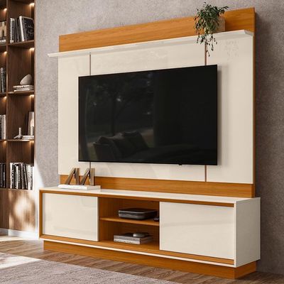 Painel Home Theater Siena Para Tv 75 Pol 2 Portas 184 Cm Cinamomo Off White Madetec