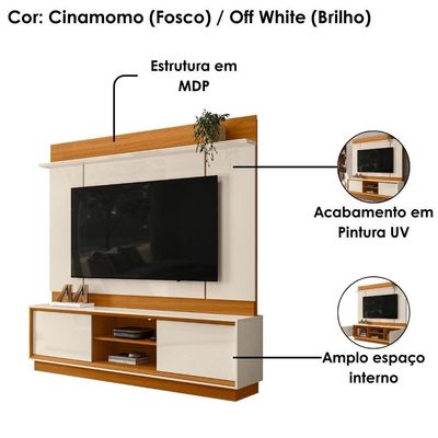 Painel Home Theater Siena Para Tv 75 Pol 2 Portas 184 Cm Cinamomo Off White Madetec