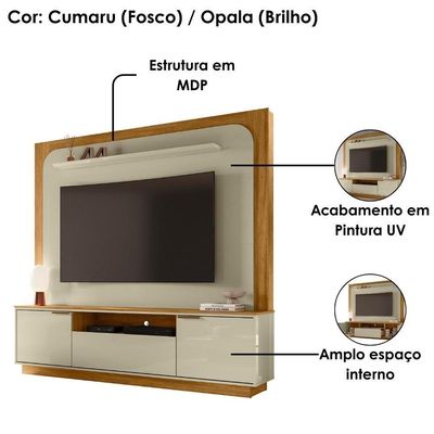 Painel Home Theater Nilo Para Tv 75 Pol 2 Portas 200 Cm Cumaru Opala Madetec Cumaru Opala