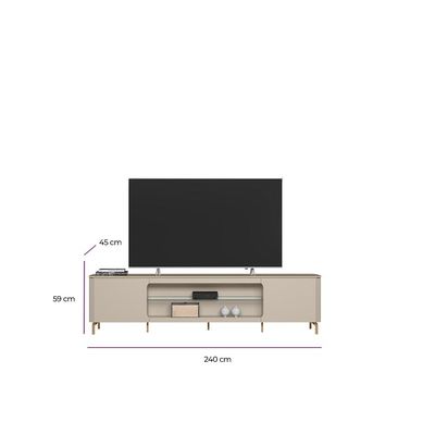 Rack Para Sala de Estar TV 85 Pol Pés Metálicos Elysia L05 Tauari Off White Fosco - Lyam Decor