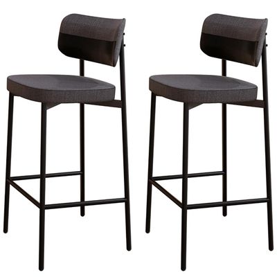 Kit 02 Banquetas Alta Bar Cozinha Sala De Jantar Aço Preto Kaira C01 Linho Preto Courino Preto - Lyam Decor