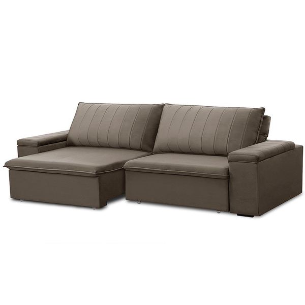 Sofá Retrátil e Reclinável 3 Lugares 225cm Kent Porta Copos no Braço Veludo Castor G22 - Gran Belo