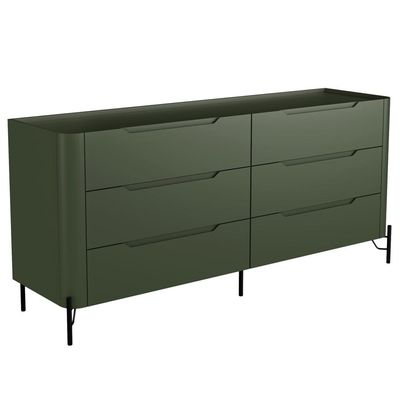 Cômoda Para Quarto Closet Orgânica 6 Gavetas Pés Industrial Preto Bliss I03 Musgo - Lyam Decor