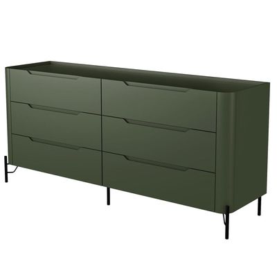 Cômoda Para Quarto Closet Orgânica 6 Gavetas Pés Industrial Preto Bliss I03 Musgo - Lyam Decor
